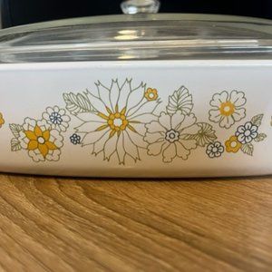 Vintage Corning Ware Large Domed Casserole Dish in Floral Bouquet Pattern